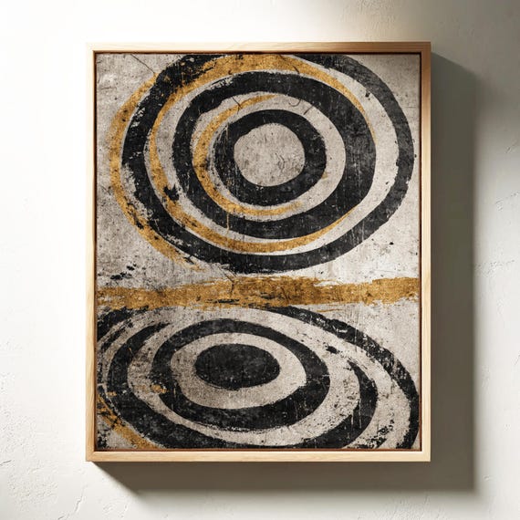 Golden Circle Abstract Canvas Modern Rustic Geometric Wall Art