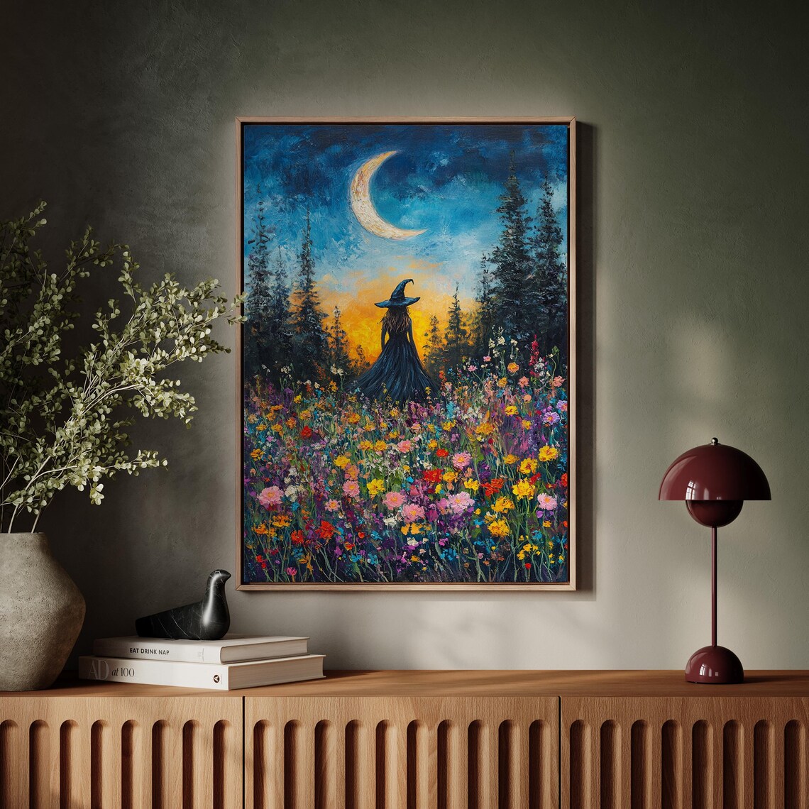 Witch Silhouette Crescent Moon Wildflower Field Enchanting Night Poster - Image 7