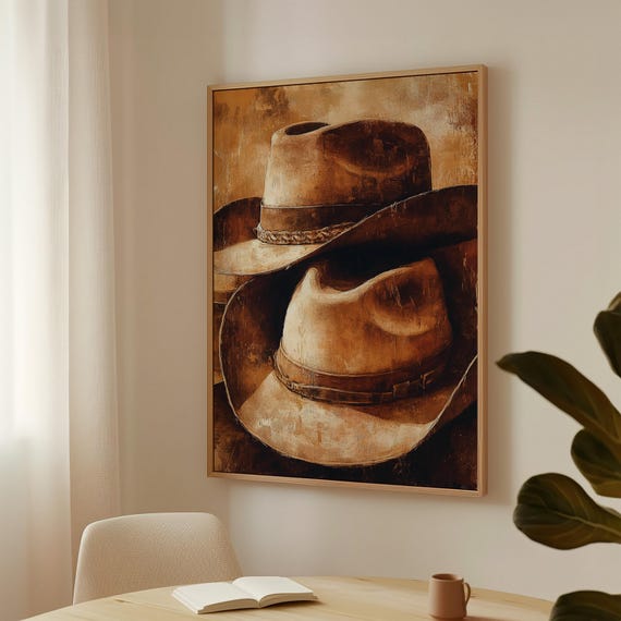 Vintage Cowboy Hats Art Rustic Western Decor Antique Hat Collection Print Southwestern Wall Art