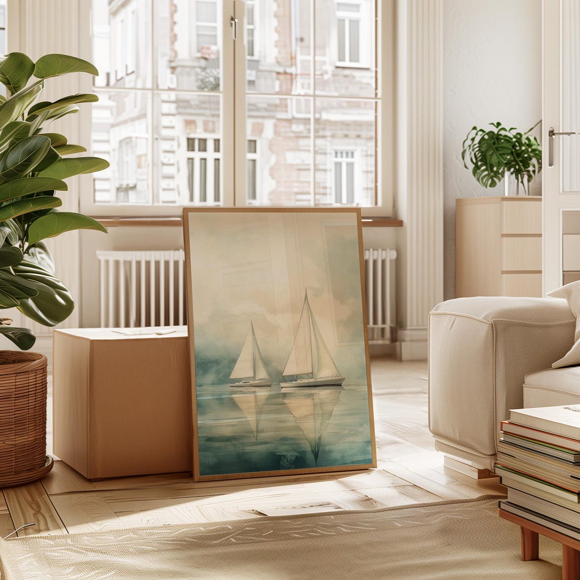 Watercolor Sailboat Wall Art Nautical Coastal Print Soft Blue Seascape Painting Minimalist Ocean Decor Sailing Reflection - Image 5