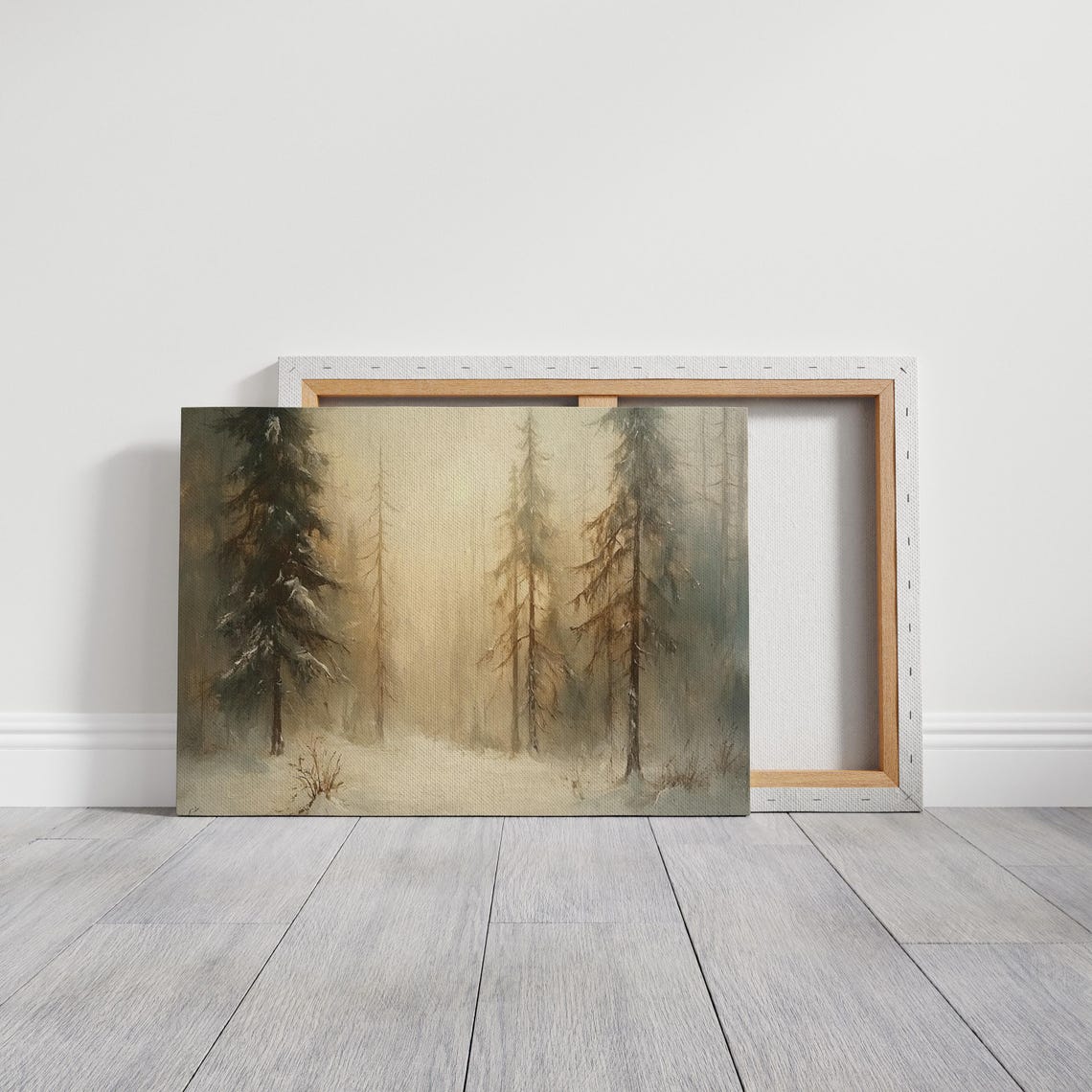 Misty Snowy Pine Forest Winter Wonderland Landscape Wall Art - Image 3