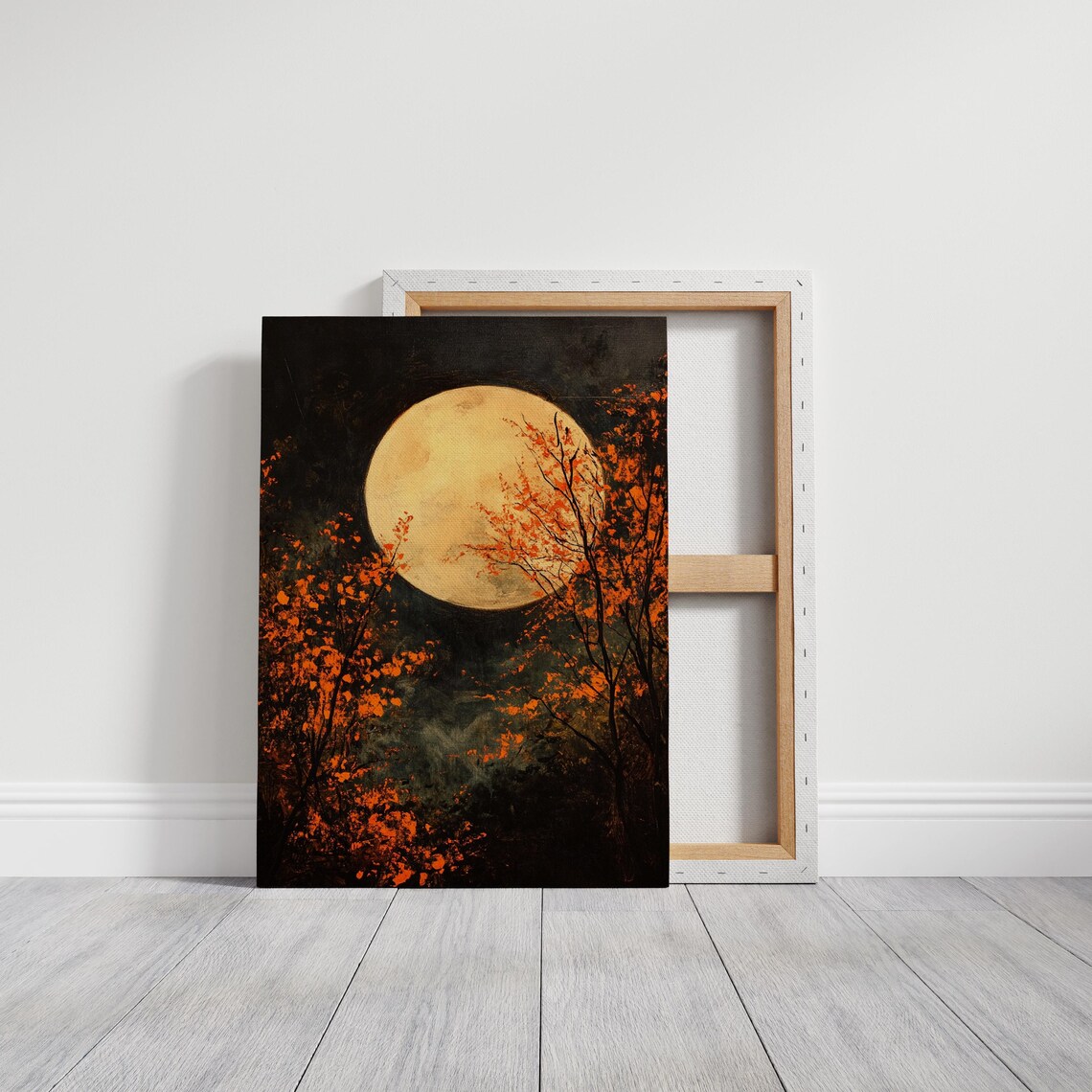 Full Moon With Autumn Trees, Rustic Seasonal Art Print - Image 6