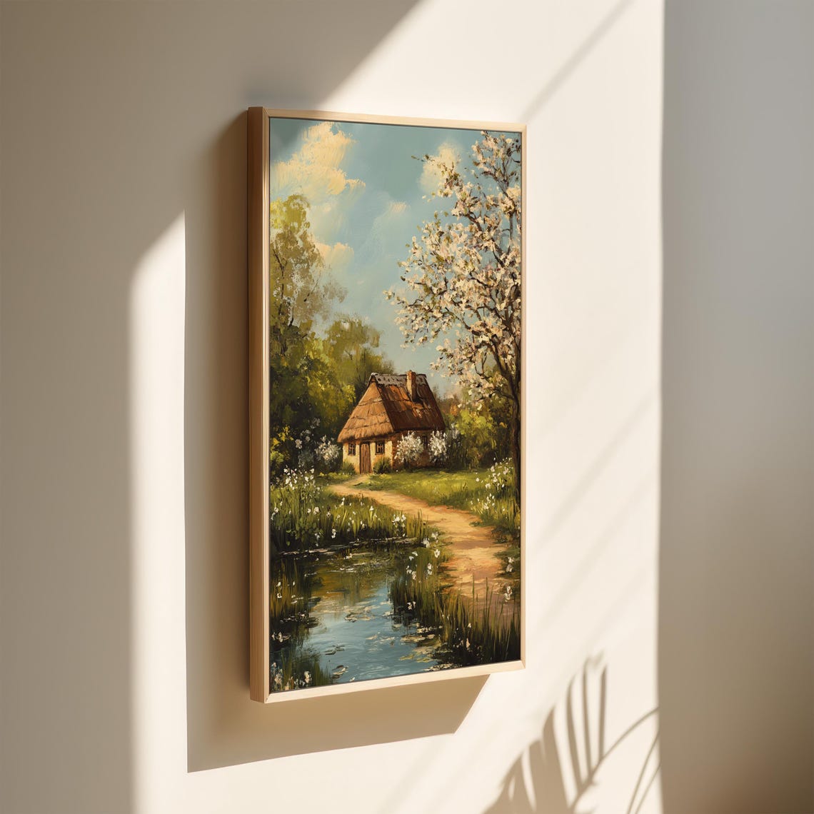 Spring Cottage Rustic Farmhouse Wall Art Blooming Tree Landscape Print Vintage Country Home Painting Cozy Nature Scene - Image 2