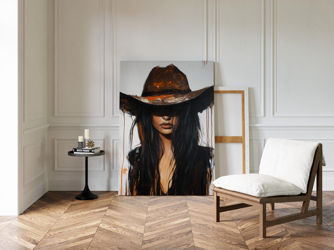 Cowgirl In Hat, Rustic Western Wall Art Print - Image 2