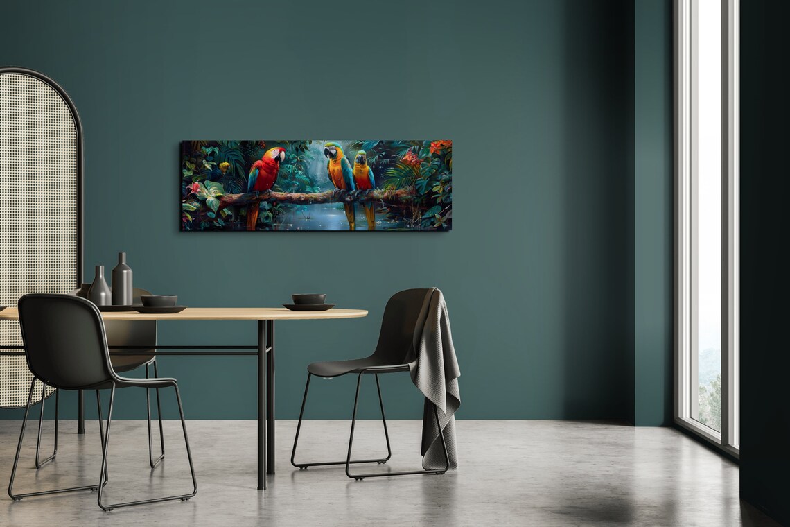 Colorful Macaw Parrots On Rainforest Branch Tropical Art Poster - Image 6