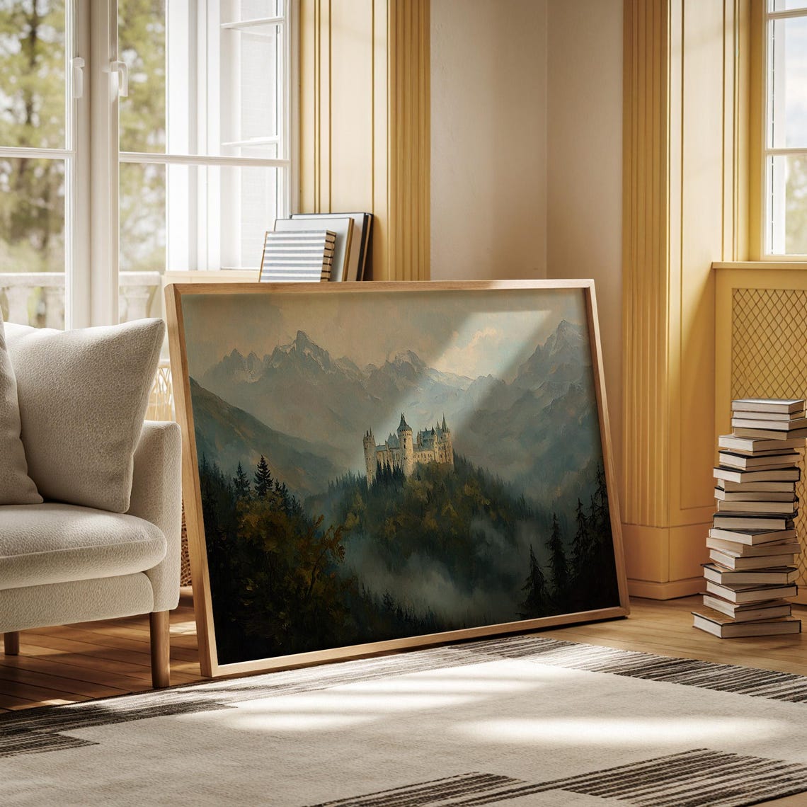 Fairytale Castle in Misty Mountains with Forest Valley Fantasy Poster - Image 6