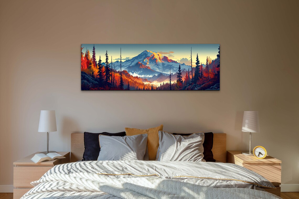 Panoramic Mount Rainier Autumn Forest Snow Peak Landscape Wall Art - Image 6