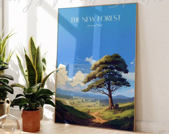 New Forest National Park Vintage Style England Travel Poster
