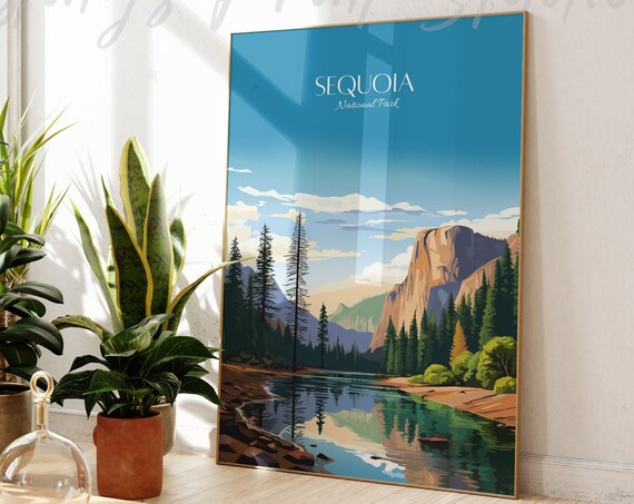 Sequoia National Park Forest Lake Reflection Vintage Travel Poster