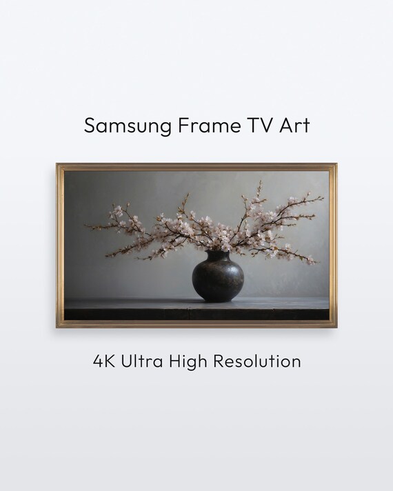 Cherry Blossom Branches Dark Vase Moody Still Life Painting Poster