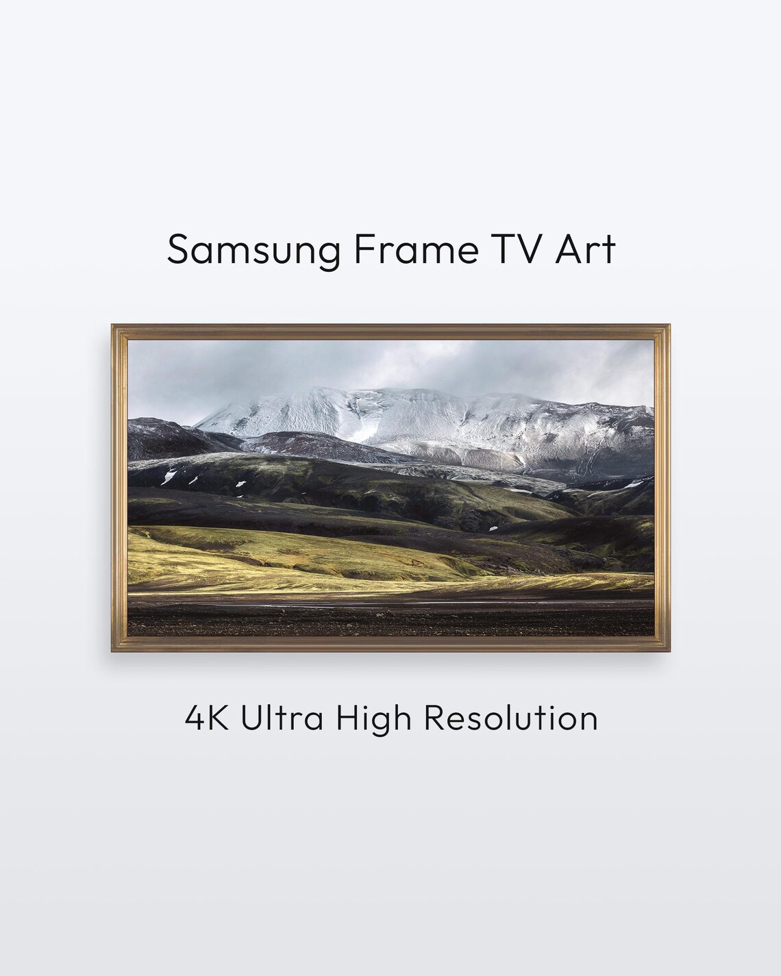 Iceland Snow Capped Mountain Green Moss Valley Nature Frame TV Art Print