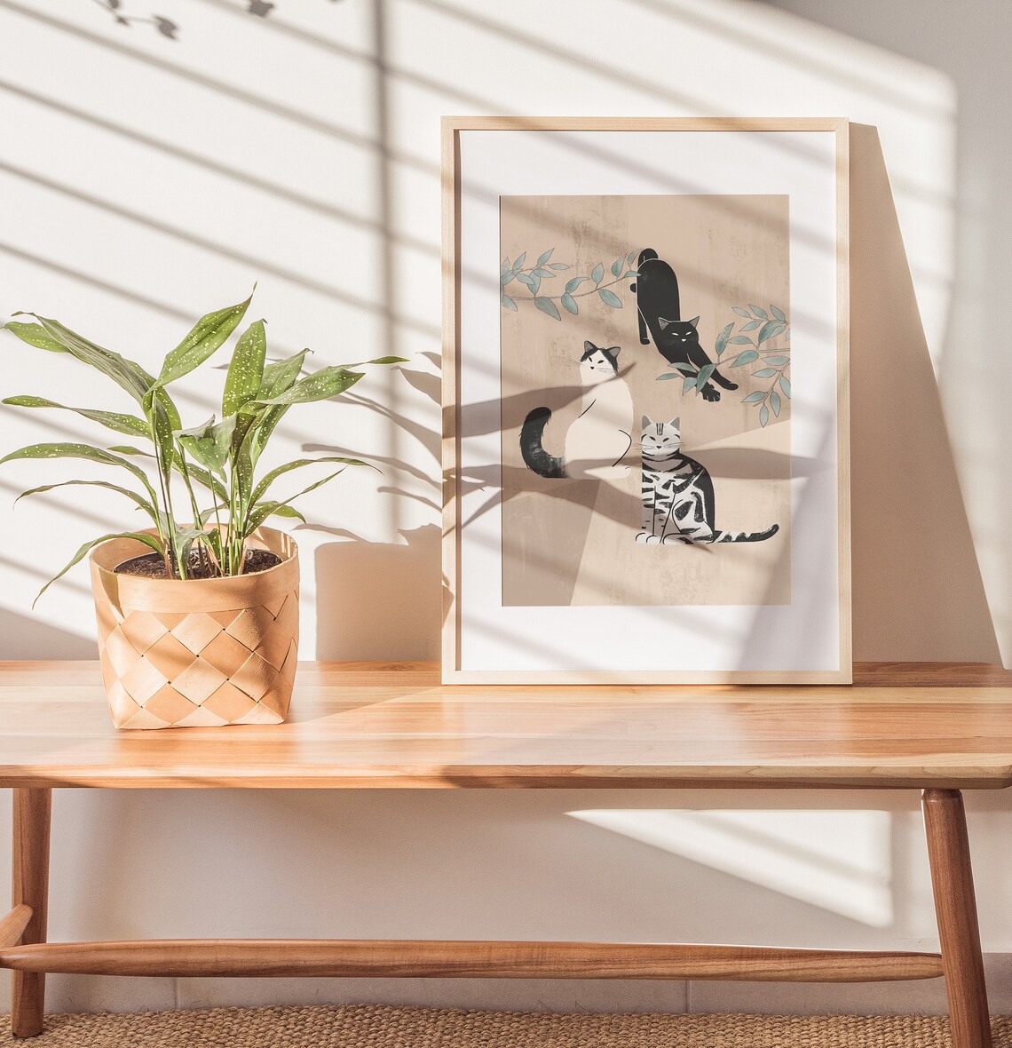 Cats and Plant Illustration, Boho Cat Poster - Image 4