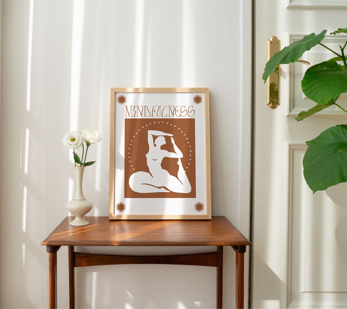 Mindfulness Calm Seated Yoga Stretch Terracotta Quote Wall Art - Image 3