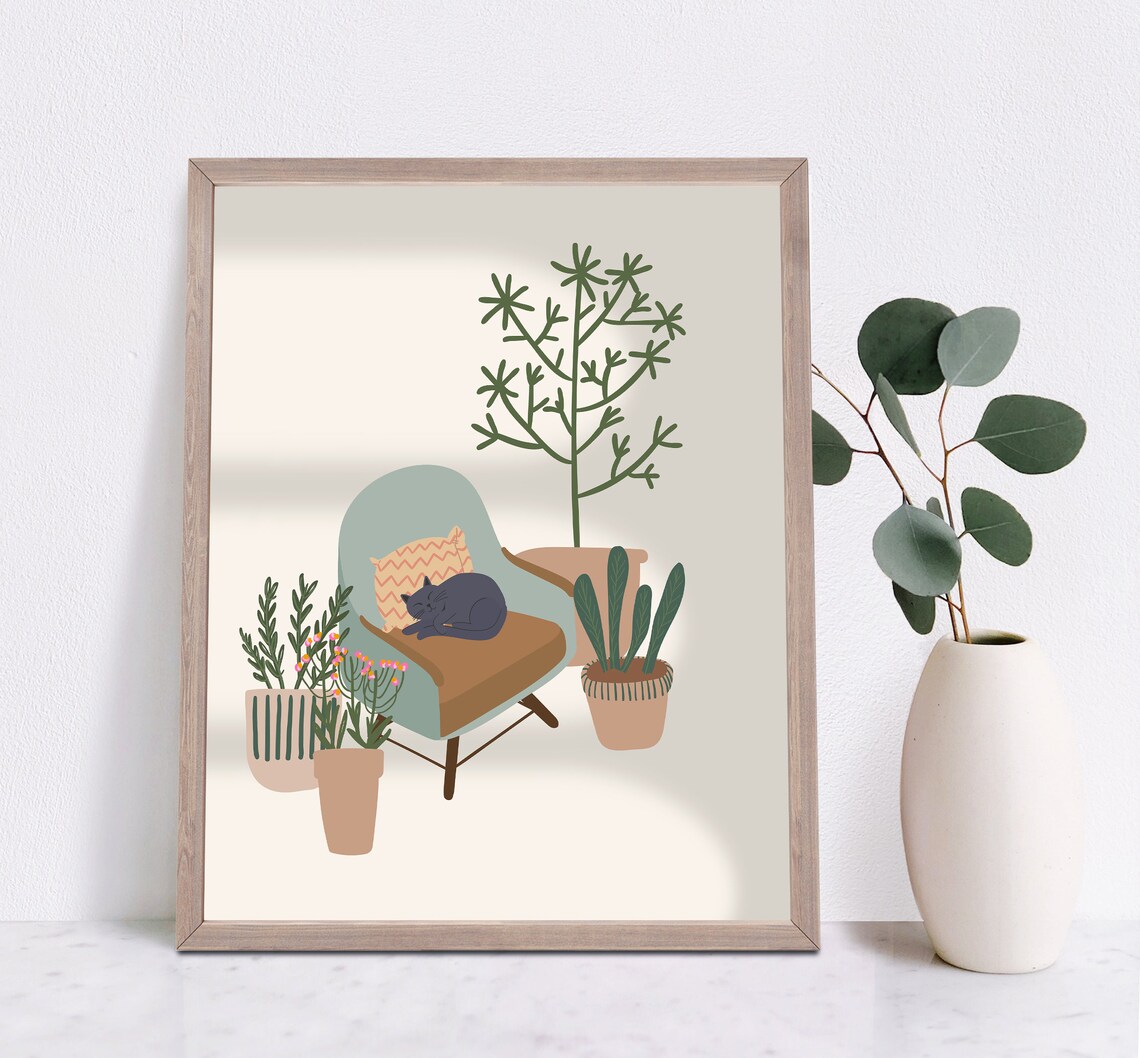 Cat Plant Illustration Botanical Wall Art Print - Image 3