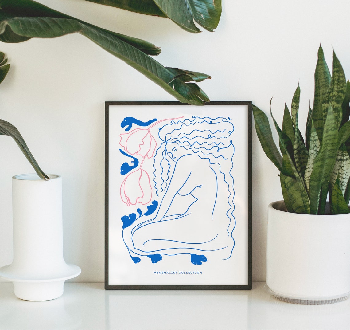 Minimalist Woman Flower Wall Art Woman Body Bathroom Gallery Wall Poster Bathroom Wall Art Woman Portrait - Image 2