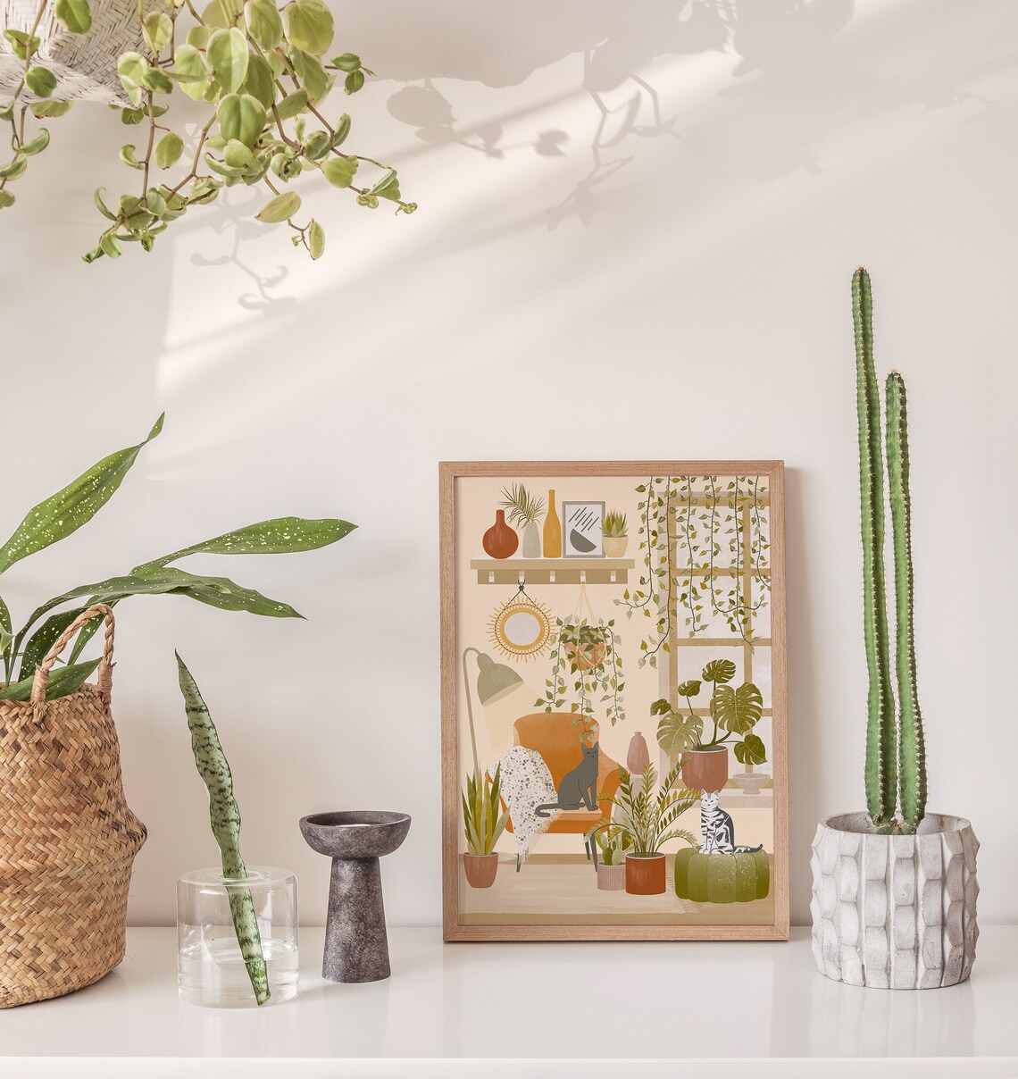 Cats and House Plants Boho Cat Art Print - Image 4