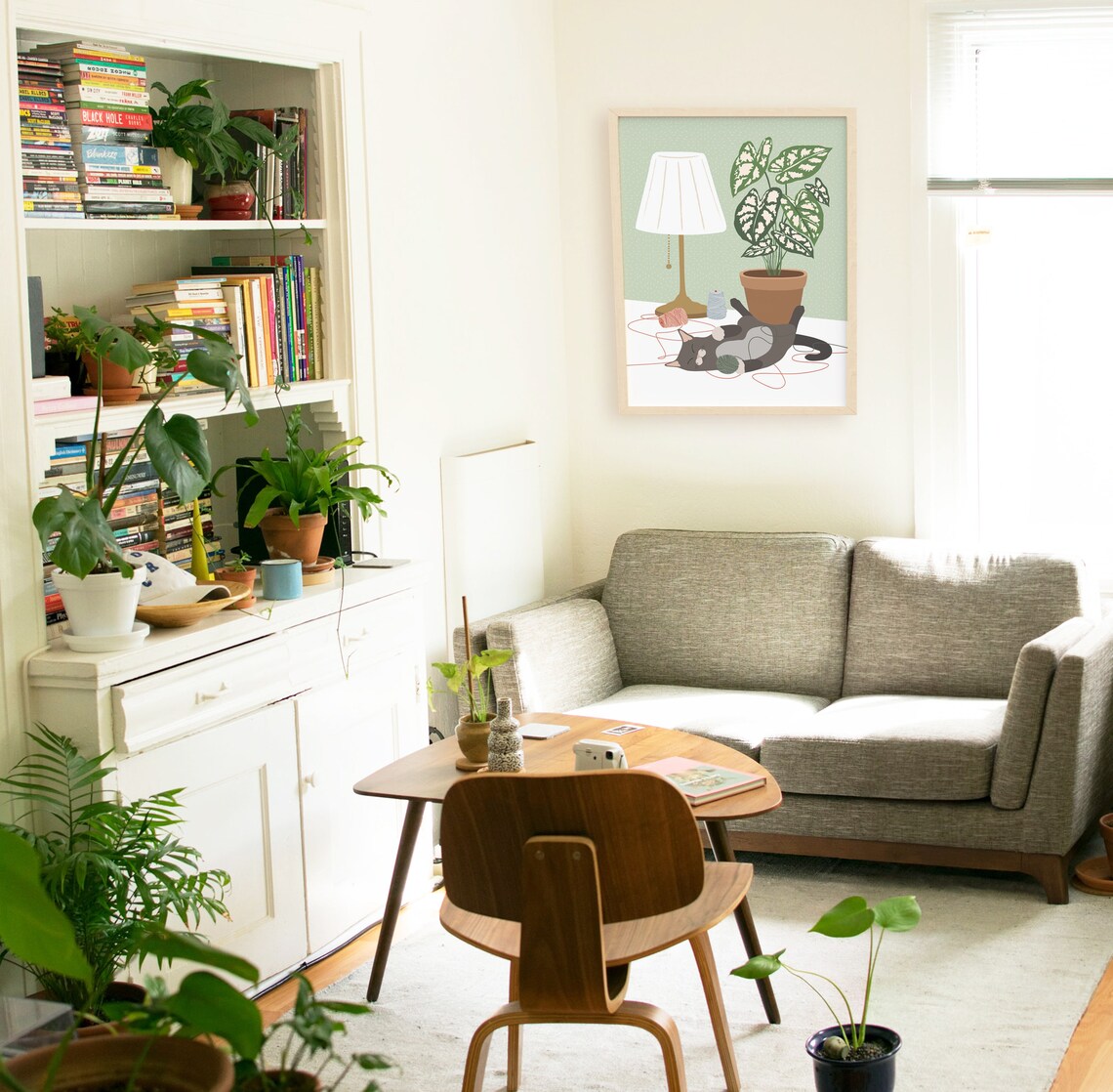Cat Playing Alone Boho Cat Plant Art Print - Image 3