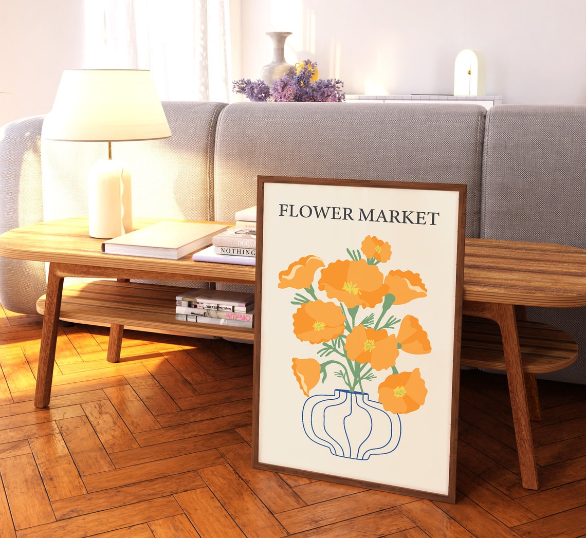 Flower Market Sunny Orange Poppies Vase Botanical Boho Art Print - Image 2
