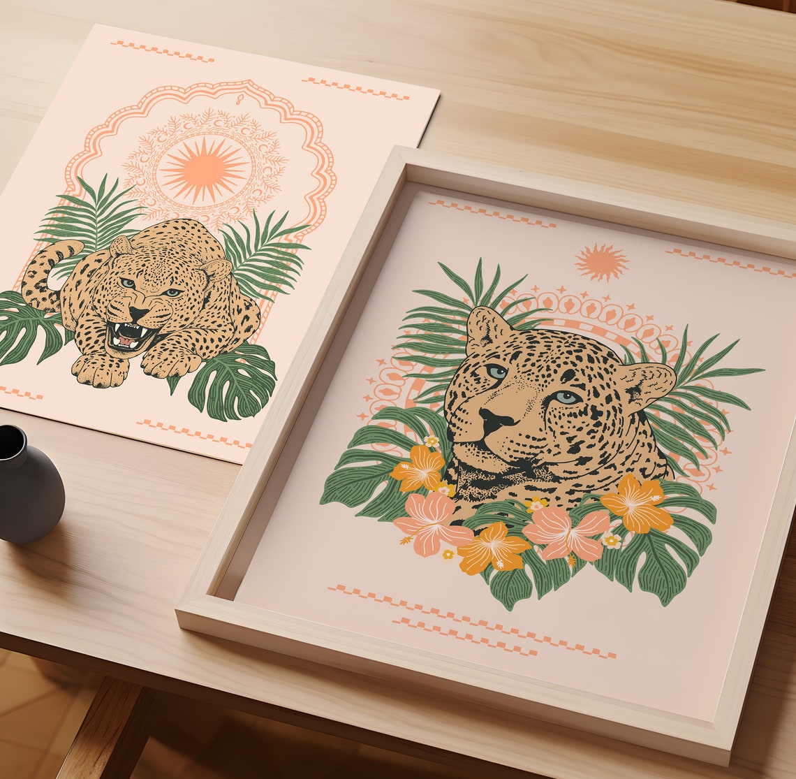 Boho Leopard Tropical Jungle Monstera Floral Botanical Art Poster - Image 4