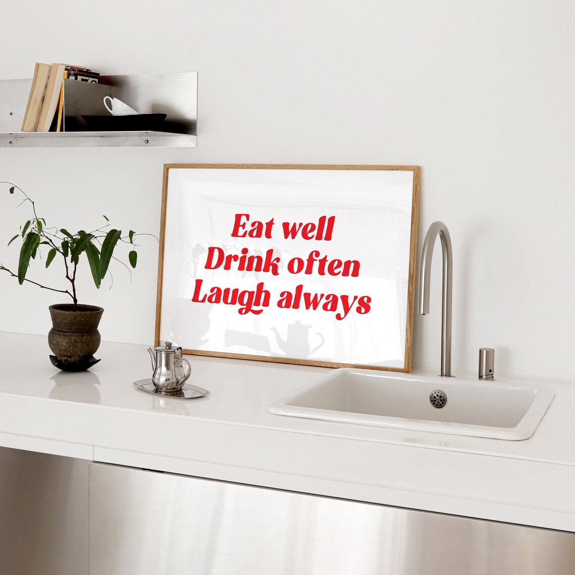 Eat Well Drink Often Laugh Always Red Typography Kitchen Quote Poster - Image 4