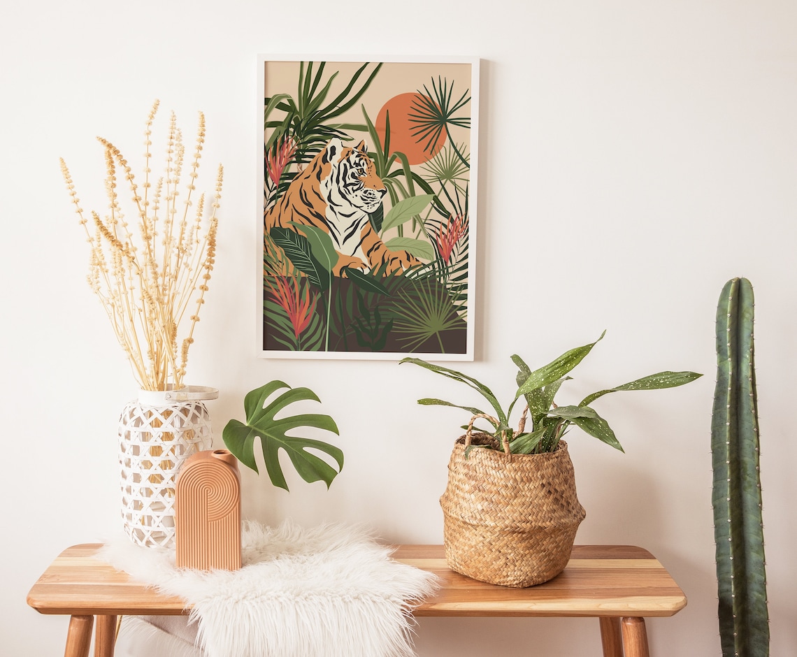 Tiger Boho Tropical Jungle Animal Illustration Art Print - Image 3