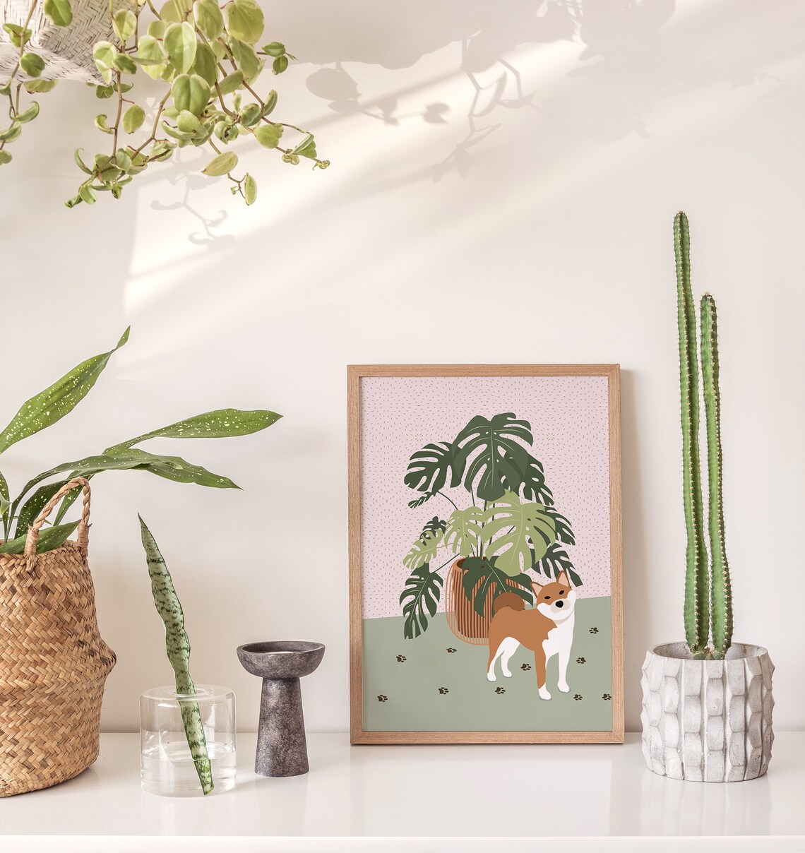 Shiba and Monstera Art Print, Dog Lover Decor - Image 4