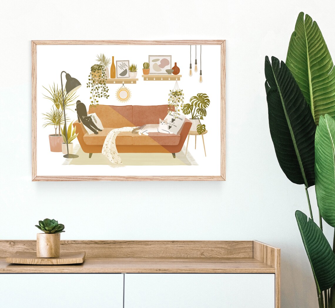 2 Cats In Plants Interior Cat Plant Poster - Image 2