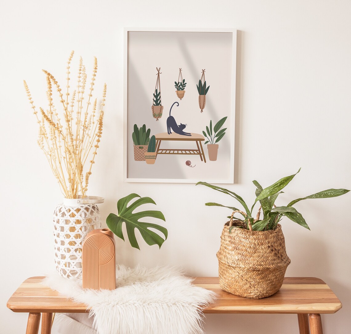 Cat and Plant Botanical Art Poster, Cat Wall Decor - Image 2