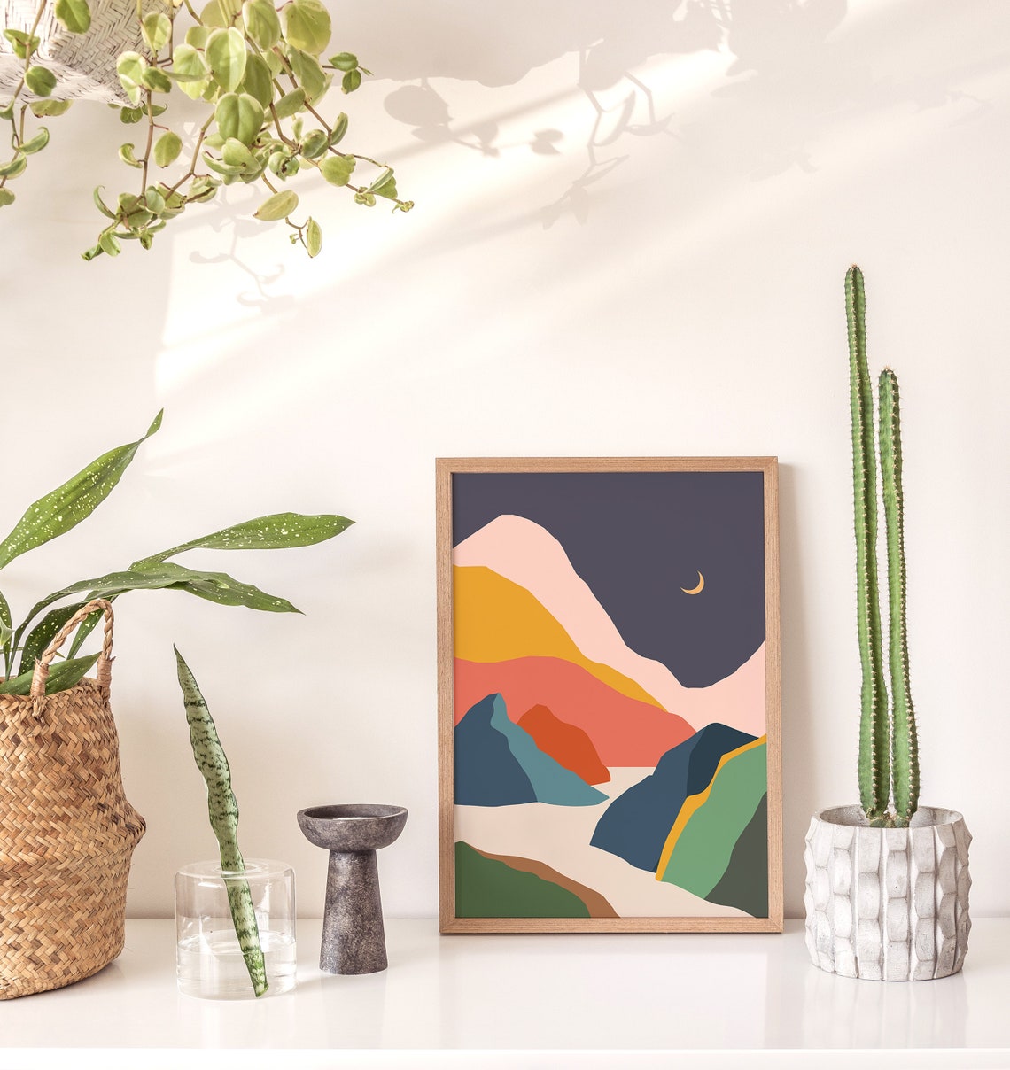 Colorful Night Mountains Crescent Moon Abstract Boho Art Print - Image 4