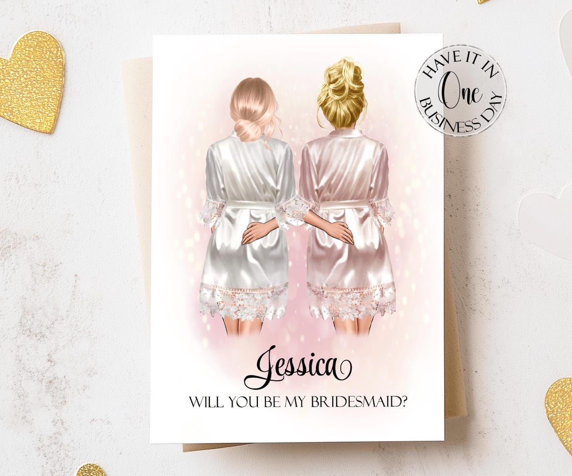 Personalized Blush Pink Satin Robe Bridesmaid Proposal Card Art Print