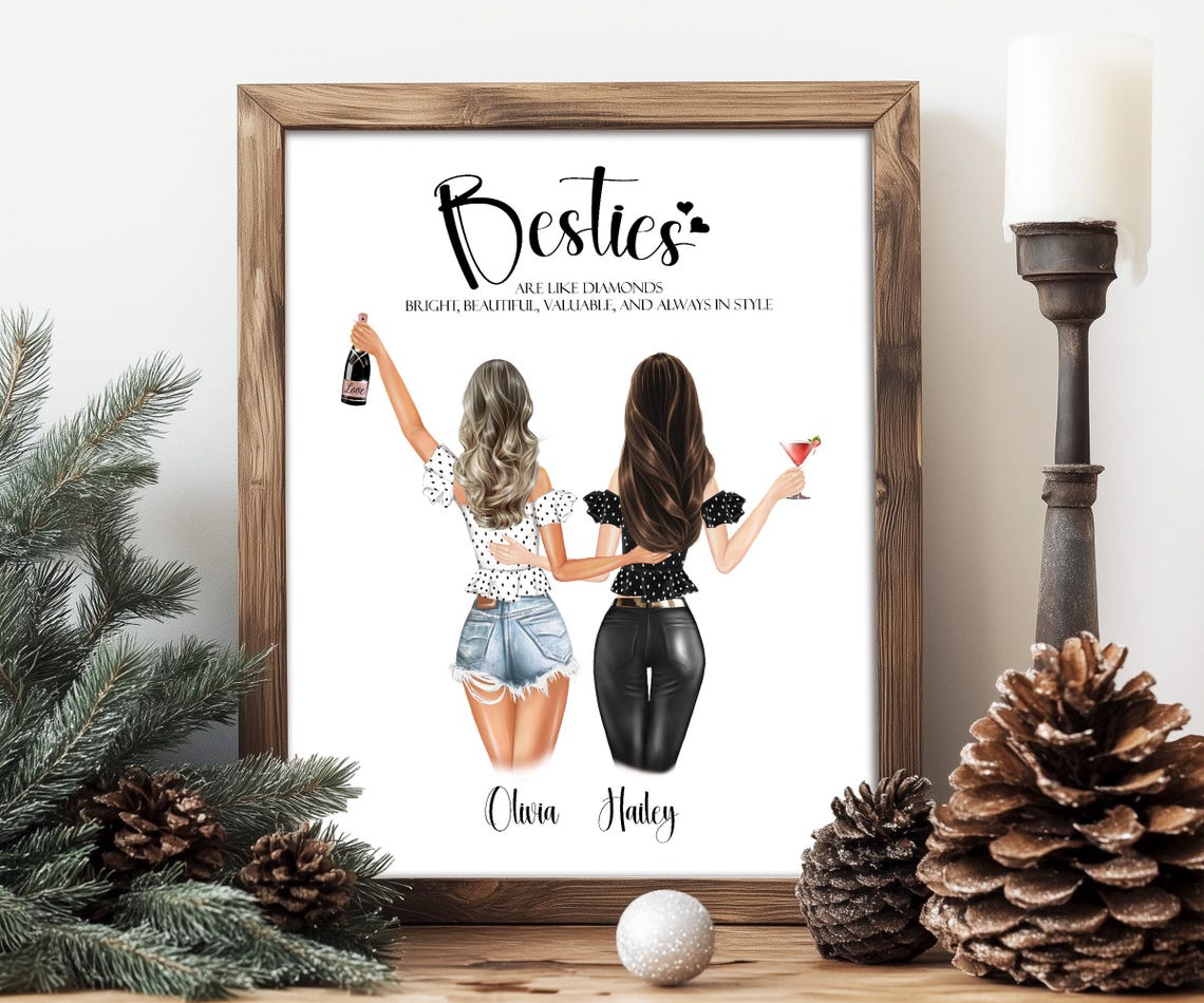 Besties Are Like Diamonds Quote Personalized Print with Names