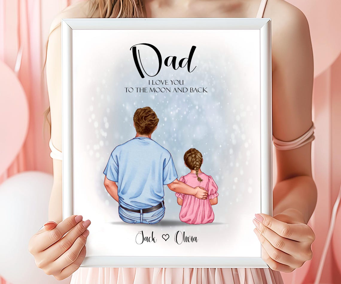 Personalized Dad Gift From Son Or Daughter Personalized Wall Art Father And Son Print Birthday Dad Gift Custom Family Portrait Dad Birthday