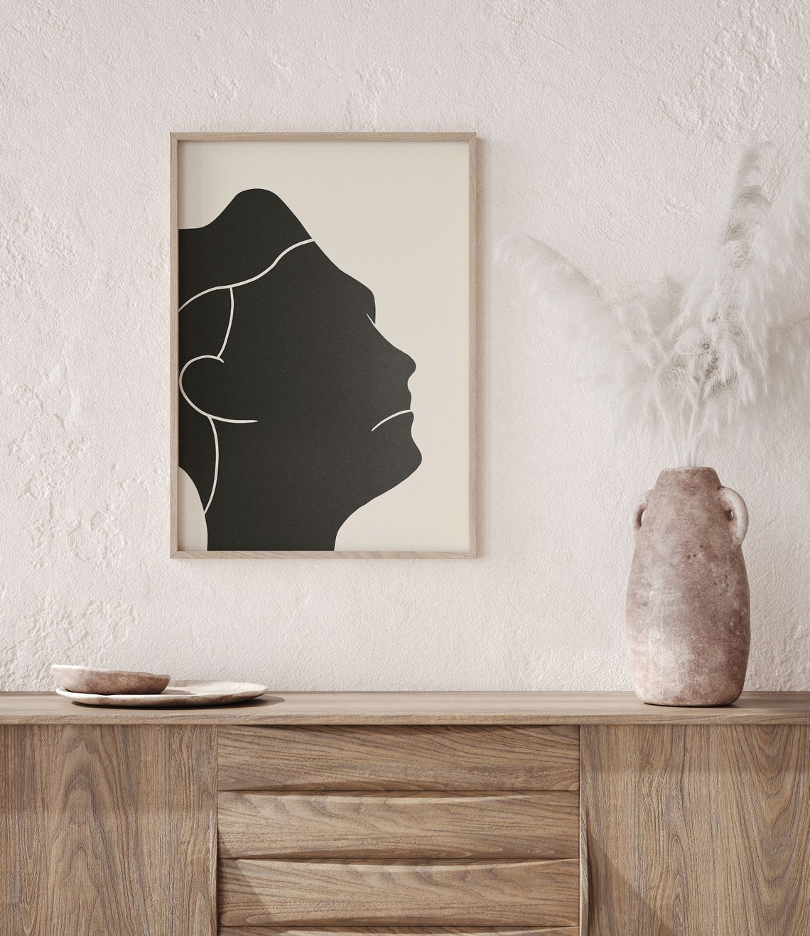 Abstract Black Female Silhouette Profile Minimalist Art Poster - Image 2