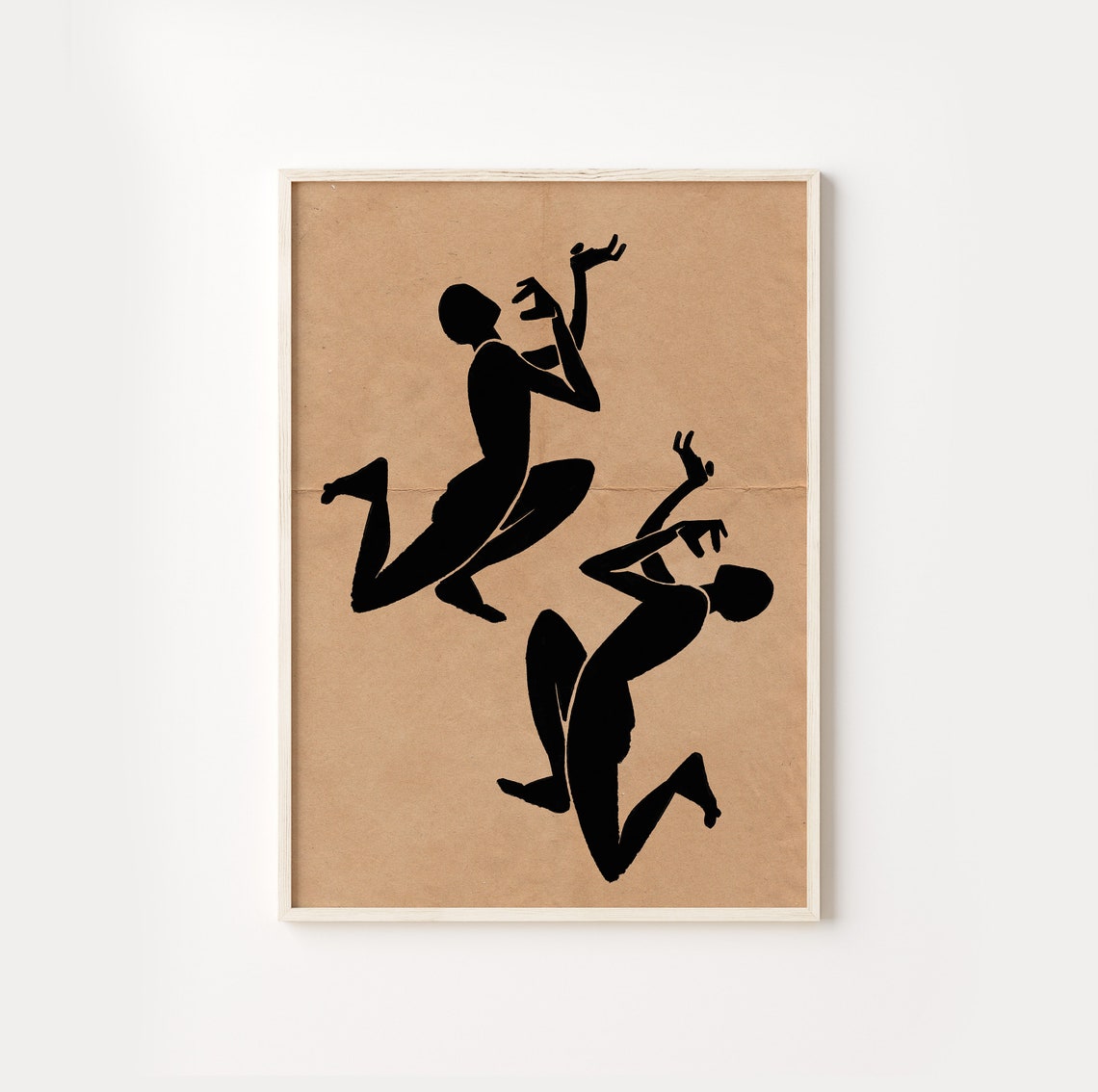 Two Dancing Figures Black Silhouette Kraft Paper Abstract Poster - Image 3