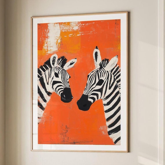 Zebra Pair Maximalist Eclectic Animal Portrait Print