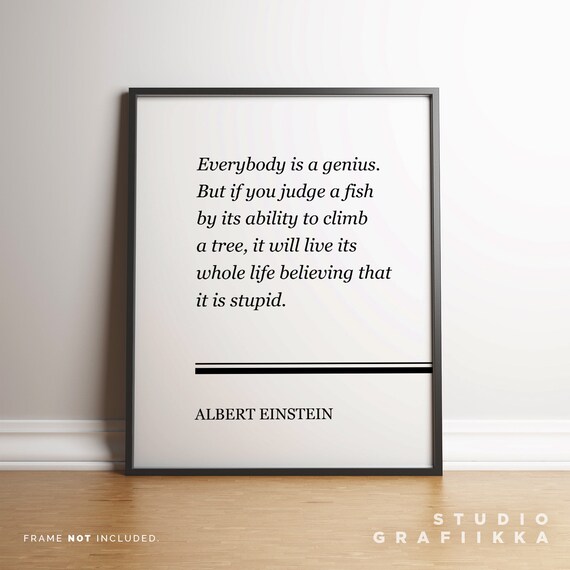Albert Einstein Everybody Is A Genius Fish Quote Minimalist Poster