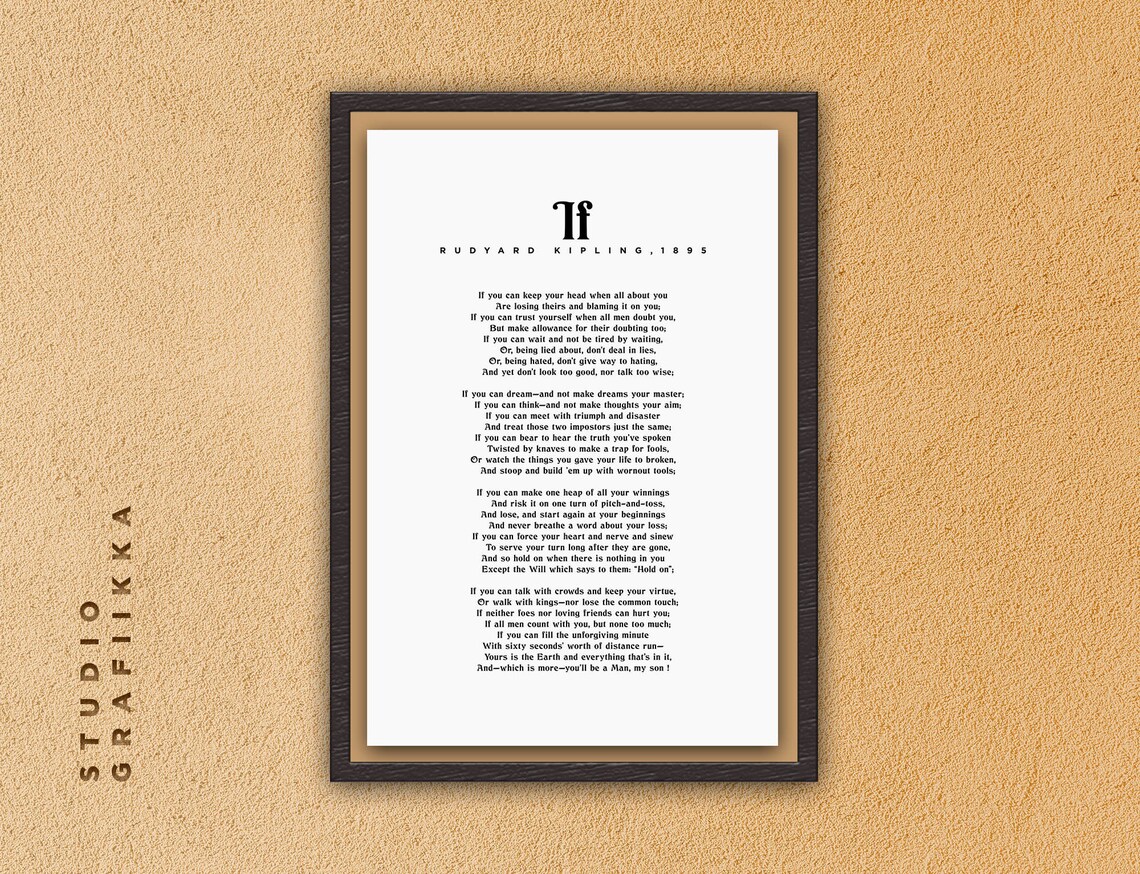 If Rudyard Kipling Typographic Poster Unframed Poster Motivational Poem Minimalist Print Literature Black And White - Image 2