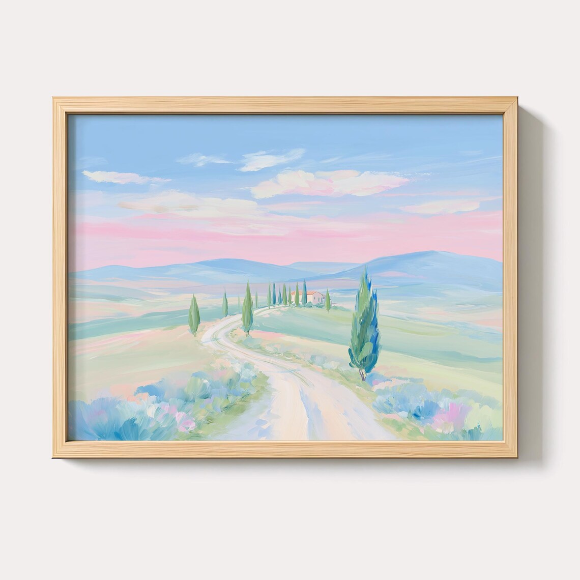 Tuscany Country Road with Cypress Trees Pastel Landscape Poster