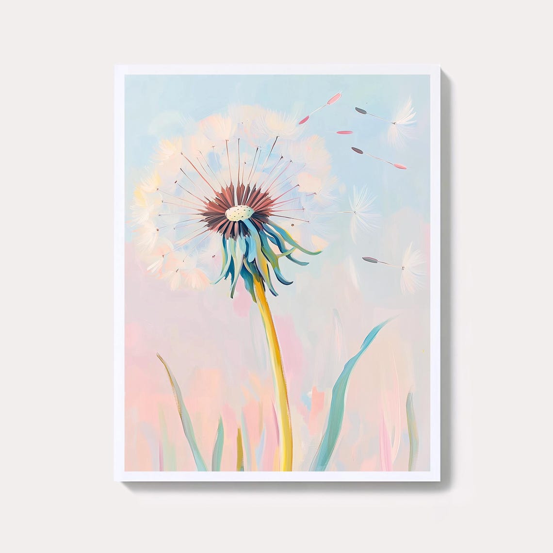 Dandelion Watercolor Print Pastel Botanical Flower Wall Art