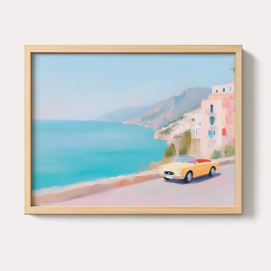 Vintage Yellow Convertible Coastal Road Amalfi Drive Summer Wall Art