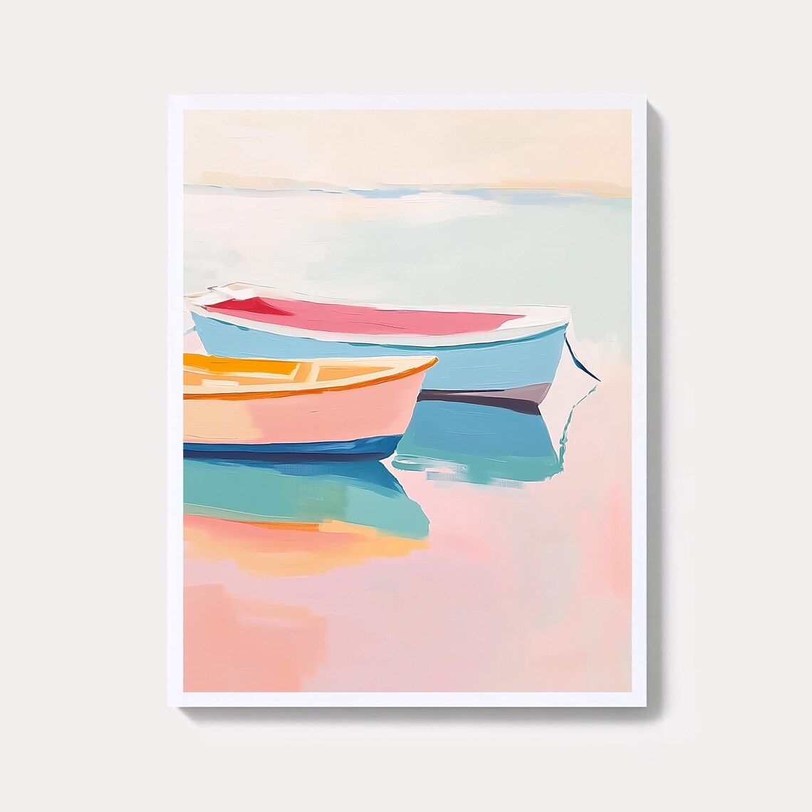 Colorful Rowboats Pastel Painting Two Boats Still Water Poster