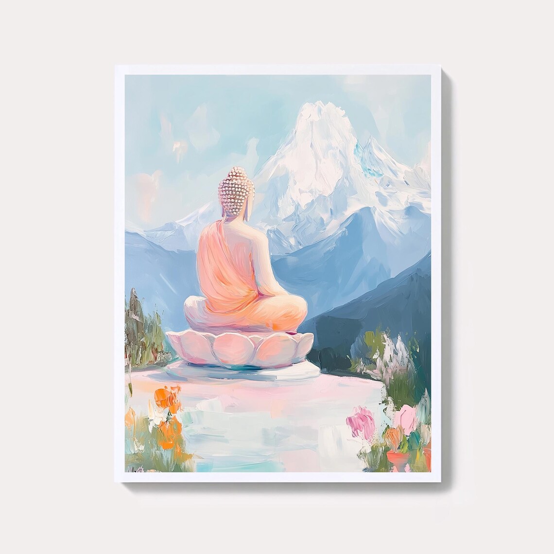 Buddha Meditation Pastel Watercolor Zen Mountain Calm Art Poster