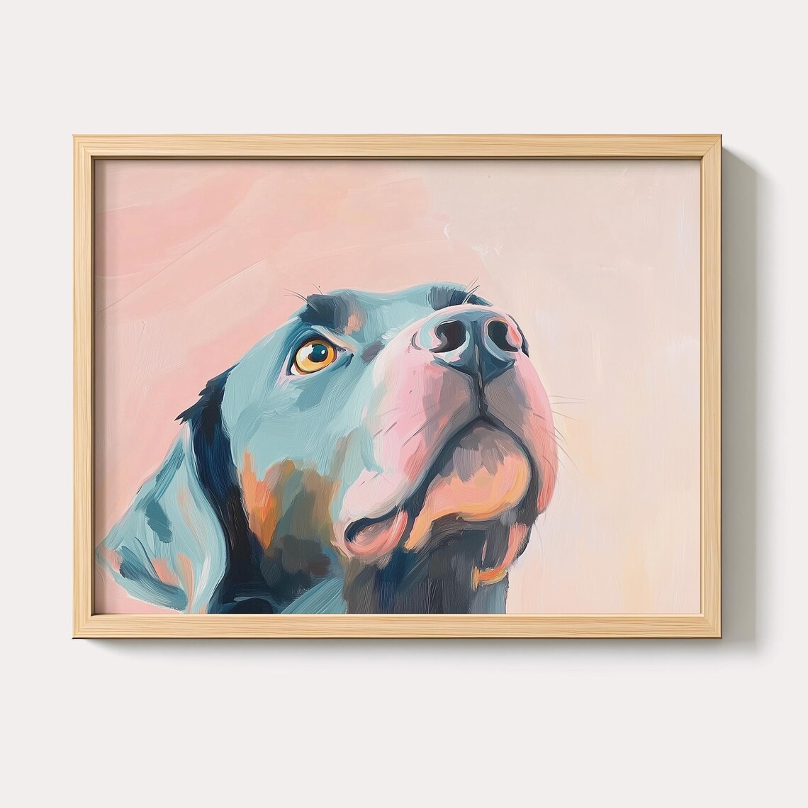 Playful Black Dog Close Up Portrait Bold Pastel Painting Style Poster