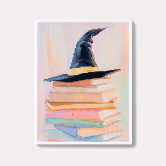 Vintage Witch Hat Halloween Print Spooky Cottage Pastel Decor