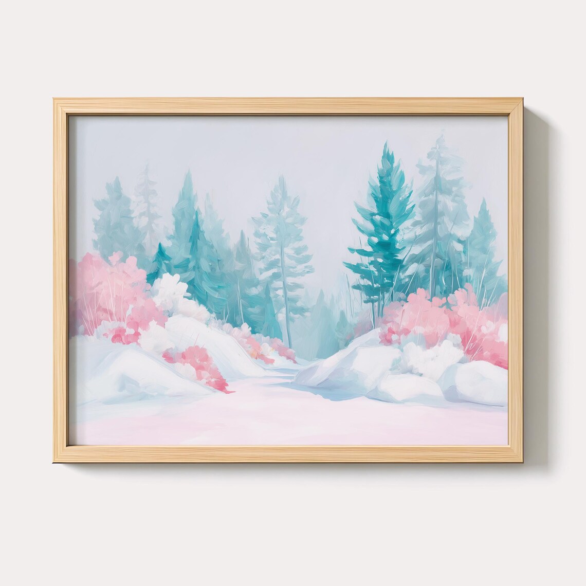 Dreamy Pastel Winter Forest With Teal Pines Snowy Landscape Poster