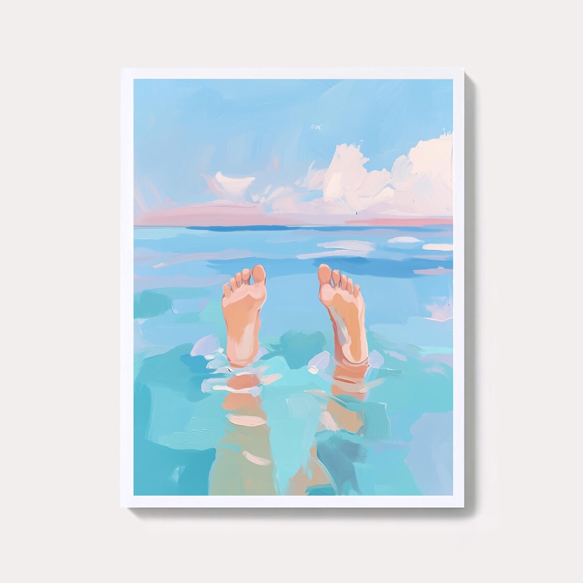 Bare Feet Floating In Turquoise Ocean Pastel Beach Art Poster