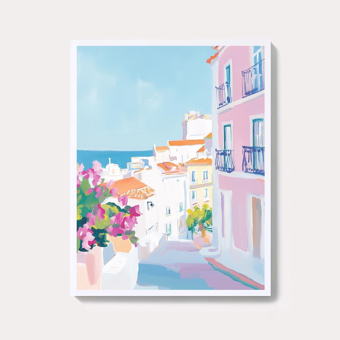 Lisbon Pastel Cityscape Street Portugal Coastal Town Art Poster