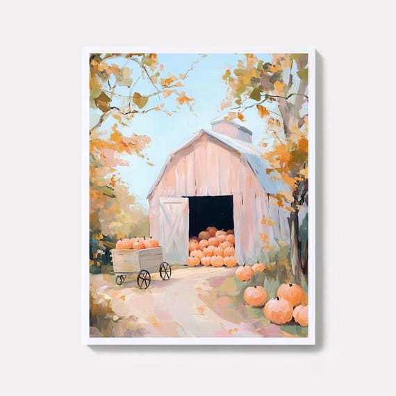 Pumpkin Trio Farmhouse Print Pastel Autumn Wall Art