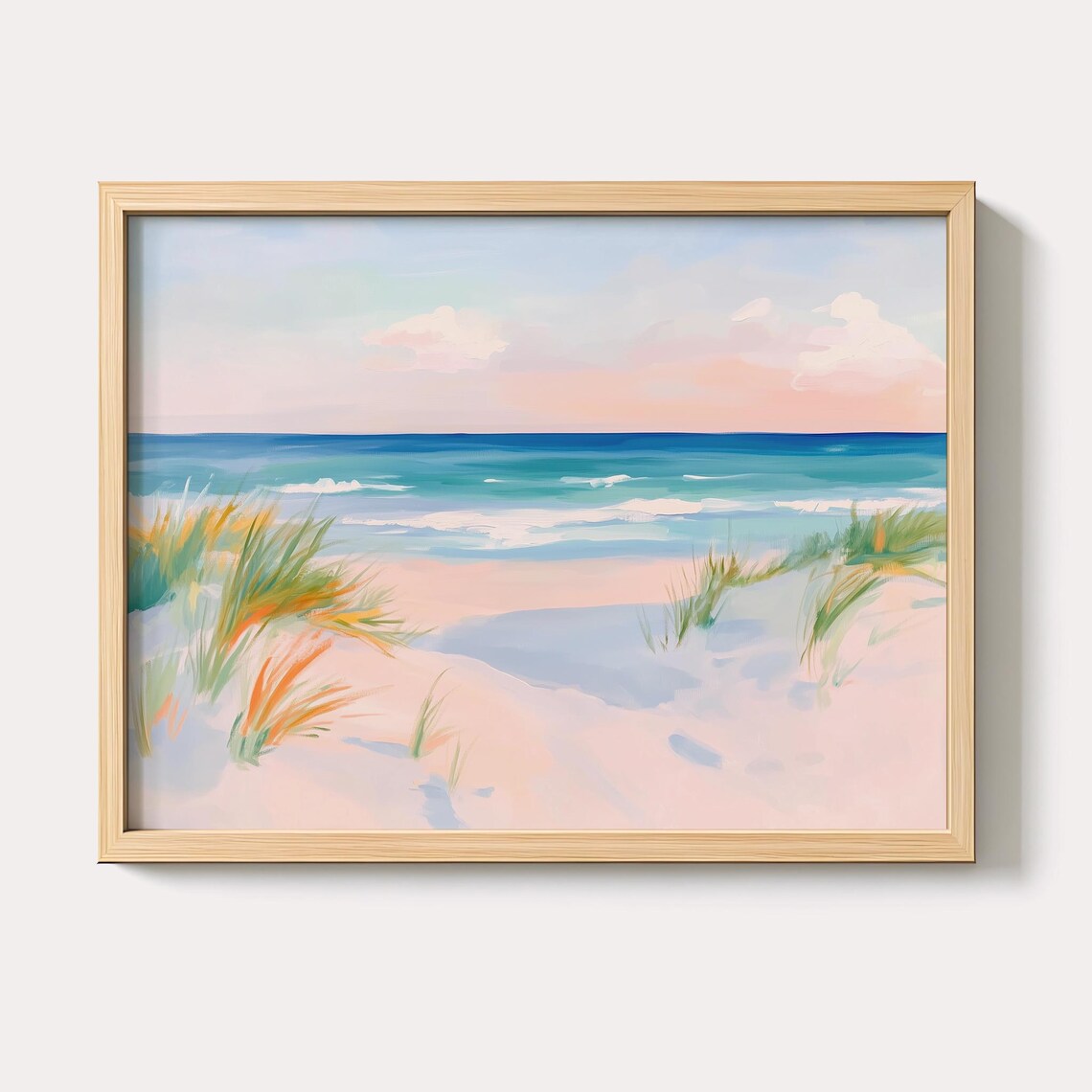 Pastel Turquoise Beach Seascape With Dunes Coastal Painting Poster