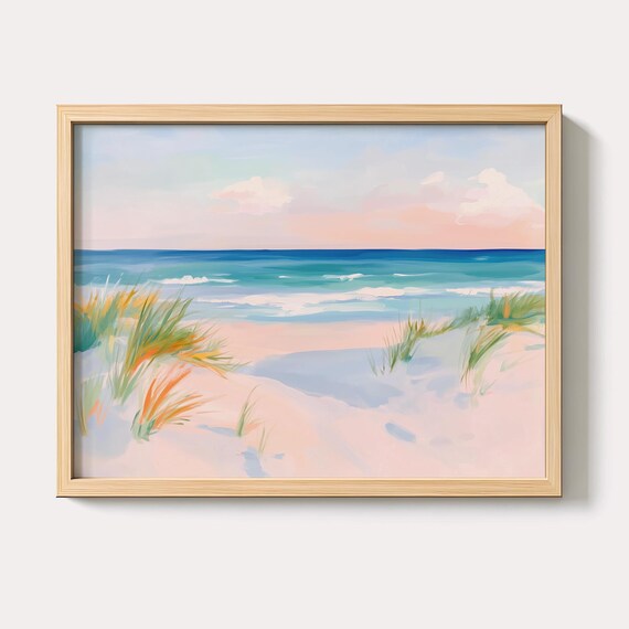 Pastel Turquoise Beach Seascape With Dunes Coastal Painting Poster